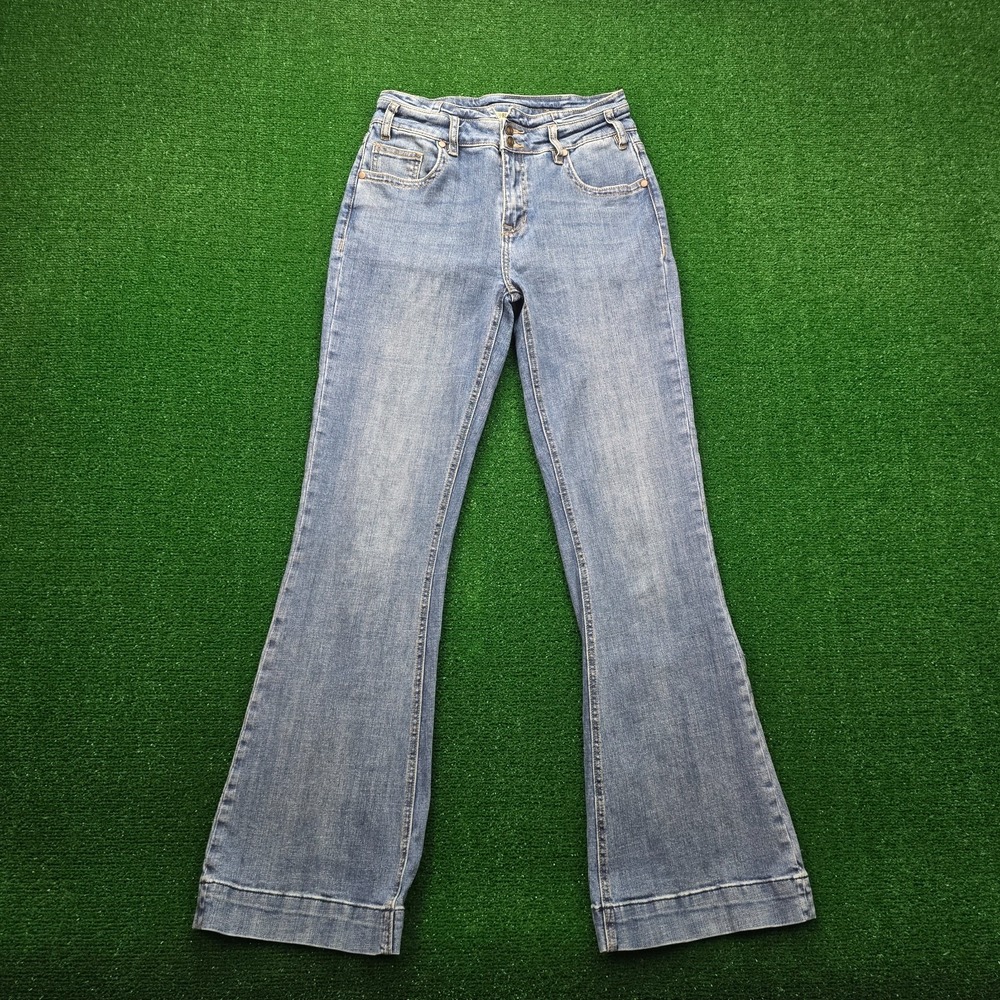 Rock & Roll Denim High Rise Trouser Jeans Womens 28x34 Blue Denim Flare Cowgirl
